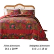 Benjara Lewi 3pc Queen Quilt Set- Floral- Kantha Style Dark Red Floral Cotton
