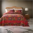Benjara Lewi 3pc Queen Quilt Set- Floral- Kantha Style Dark Red Floral Cotton