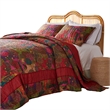 Benjara Lewi 3pc Queen Quilt Set- Floral- Kantha Style Dark Red Floral Cotton