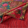 Benjara Lewi 3pc Queen Quilt Set- Floral- Kantha Style Dark Red Floral Cotton
