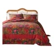 Benjara Lewi 3pc Queen Quilt Set- Floral- Kantha Style Dark Red Floral Cotton