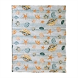 Benjara Carie Throw Blanket-Coastal Seashell Print-Blue Orange Cotton Microfiber