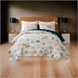 Benjara Carie 2pc XL Twin Quilt Set- Coastal Seashells- Blue Cotton Microfiber