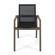 Benjara Side Dining Chair Set of 2- Angled Legs- Gray Mesh- Brown Acacia Wood