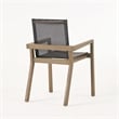 Benjara Side Dining Chair Set of 2- Angled Legs- Gray Mesh- Brown Acacia Wood