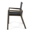 Benjara Side Dining Chair Set of 2- Angled Legs- Gray Mesh- Brown Acacia Wood