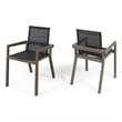 Benjara Side Dining Chair Set of 2- Angled Legs- Gray Mesh- Brown Acacia Wood