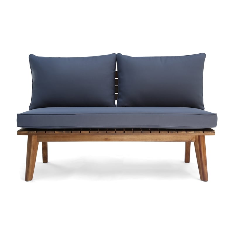 Benjara Almo Outdoor Loveseat Bench- Gray Fabric- 49