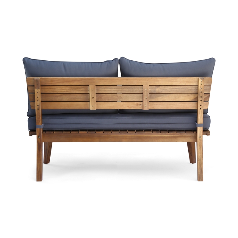 Benjara Almo Outdoor Loveseat Bench- Gray Fabric- 49
