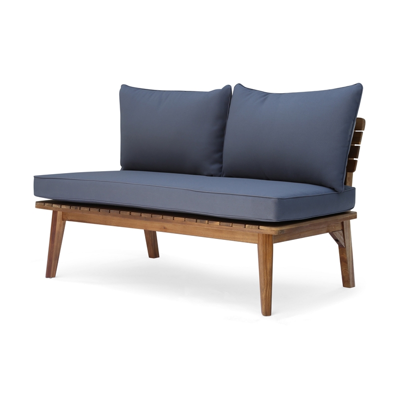 Benjara Almo Outdoor Loveseat Bench- Gray Fabric- 49