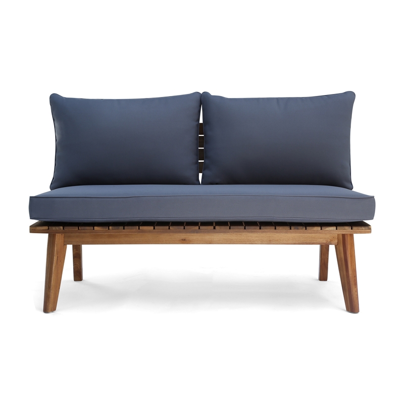 Benjara Almo Outdoor Loveseat Bench- Gray Fabric- 49
