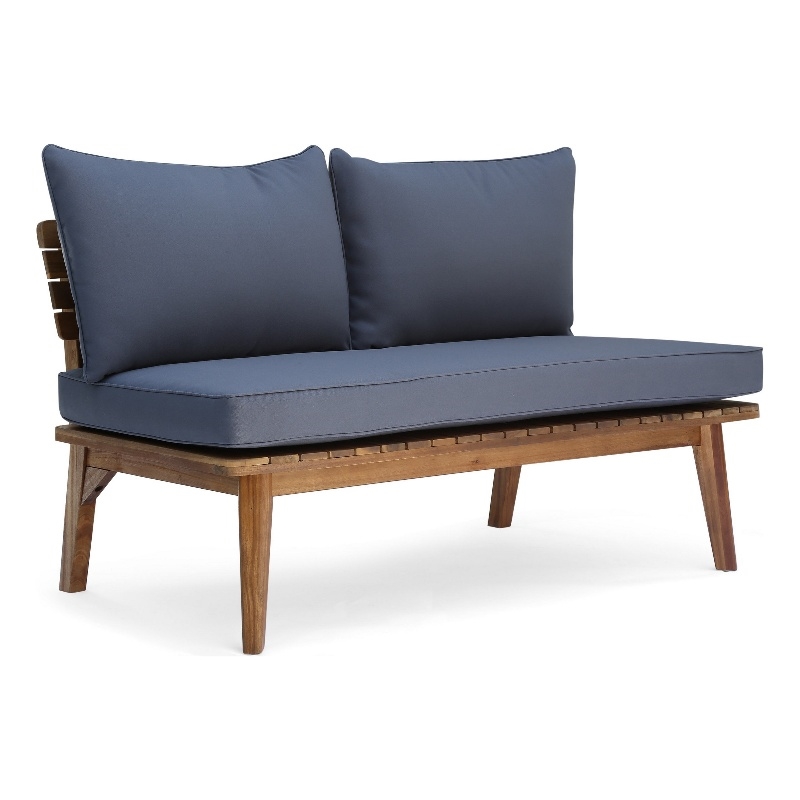 Benjara Almo Outdoor Loveseat Bench- Gray Fabric- 49