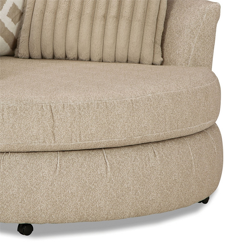 Benjara Laila Swivel Accent Chair - Light Brown Chenille