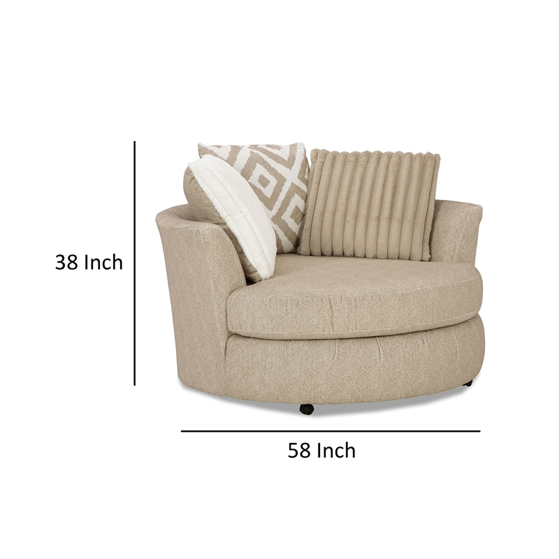 Benjara Laila Swivel Accent Chair - Light Brown Chenille