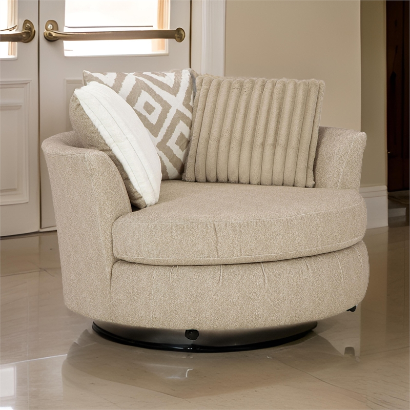 Benjara Laila Swivel Accent Chair - Light Brown Chenille