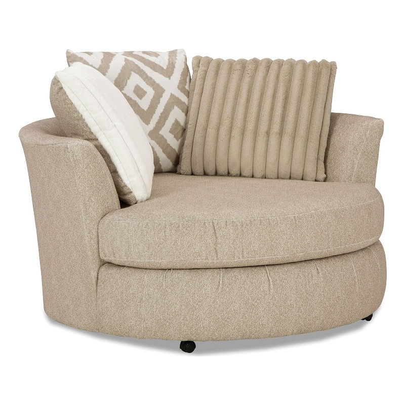 Benjara Laila Swivel Accent Chair - Light Brown Chenille