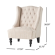 Benjara Club Chair- High Wingback- Birch Wood Legs- Beige Button Tufted Fabric