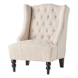 Benjara Club Chair- High Wingback- Birch Wood Legs- Beige Button Tufted Fabric