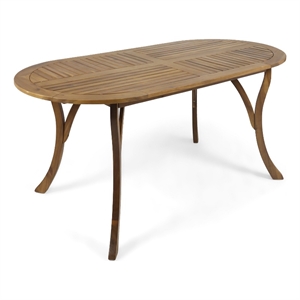 Benjara Outdoor Dining Table- 70&quot Slat Style Oval Top- Teak Acacia Wood