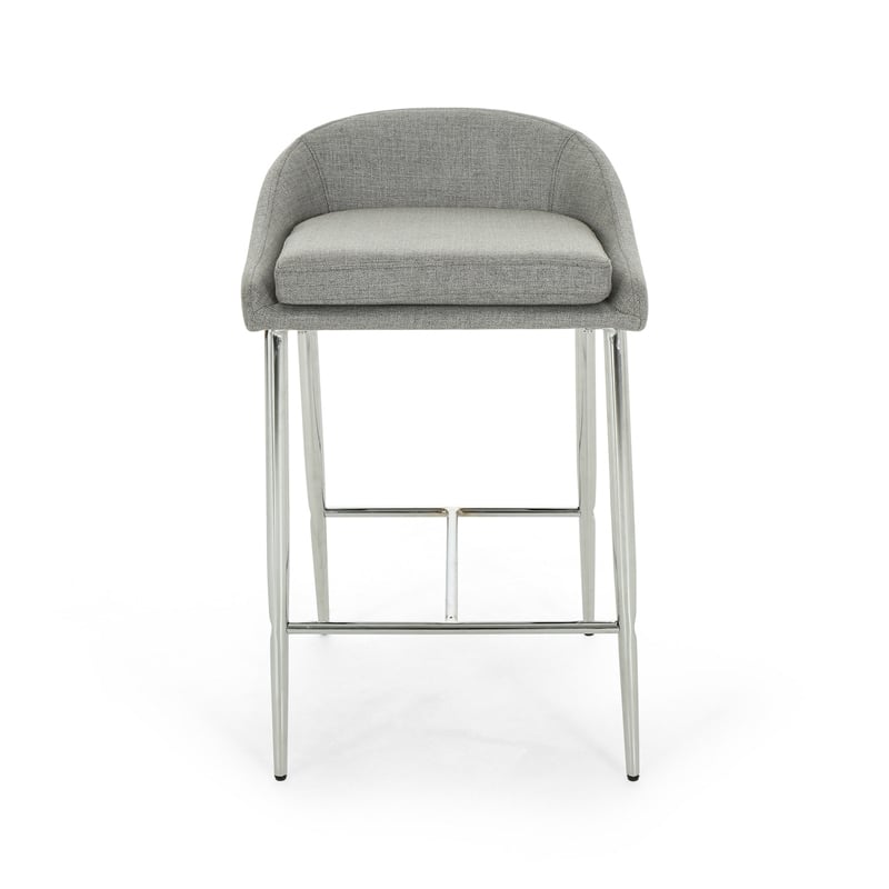 Benjara Yoko Set of 2 Counter Stool Chairs- Chrome Iron Legs/Gray Fabric