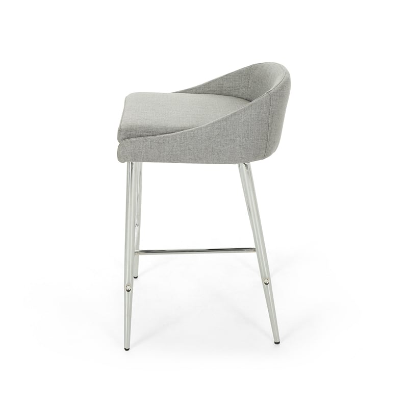 Benjara Yoko Set of 2 Counter Stool Chairs- Chrome Iron Legs/Gray Fabric