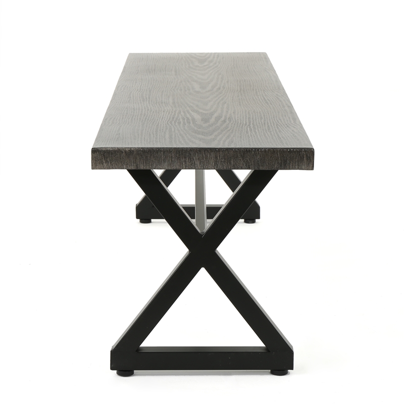 Benjara Romita Outdoor Dining Bench- X Shape Legs- Gray Metal- Black Steel- 63