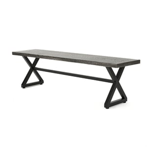 Benjara Romita Outdoor Dining Bench- X Shape Legs- Gray Metal- Black Steel- 63&quot