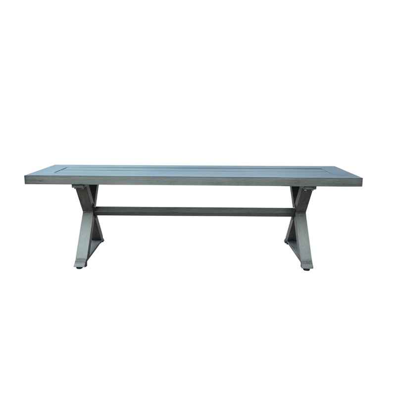 Benjara Jica Outdoor Dining Bench- X Shape Legs- Slatted Dark Gray Metal- 59