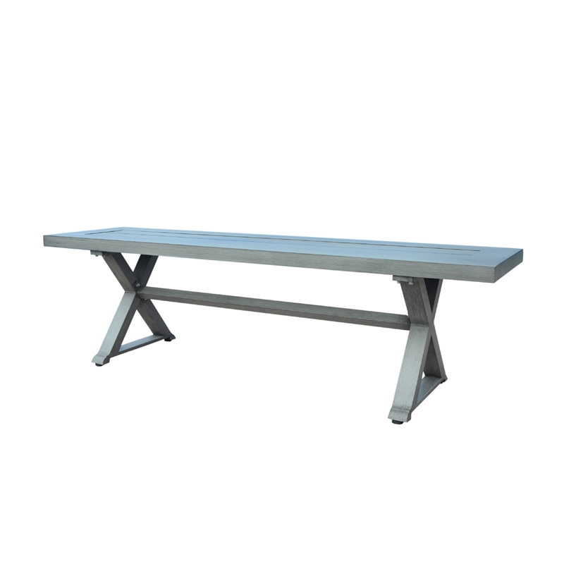 Benjara Jica Outdoor Dining Bench- X Shape Legs- Slatted Dark Gray Metal- 59