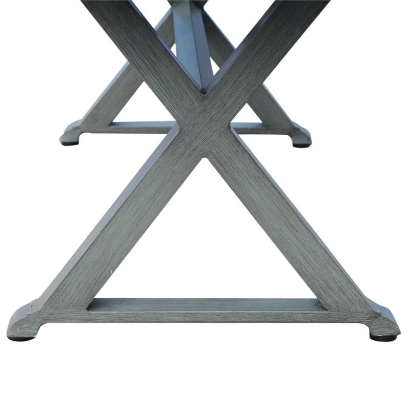 Benjara Jica Outdoor Dining Bench- X Shape Legs- Slatted Dark Gray Metal- 59