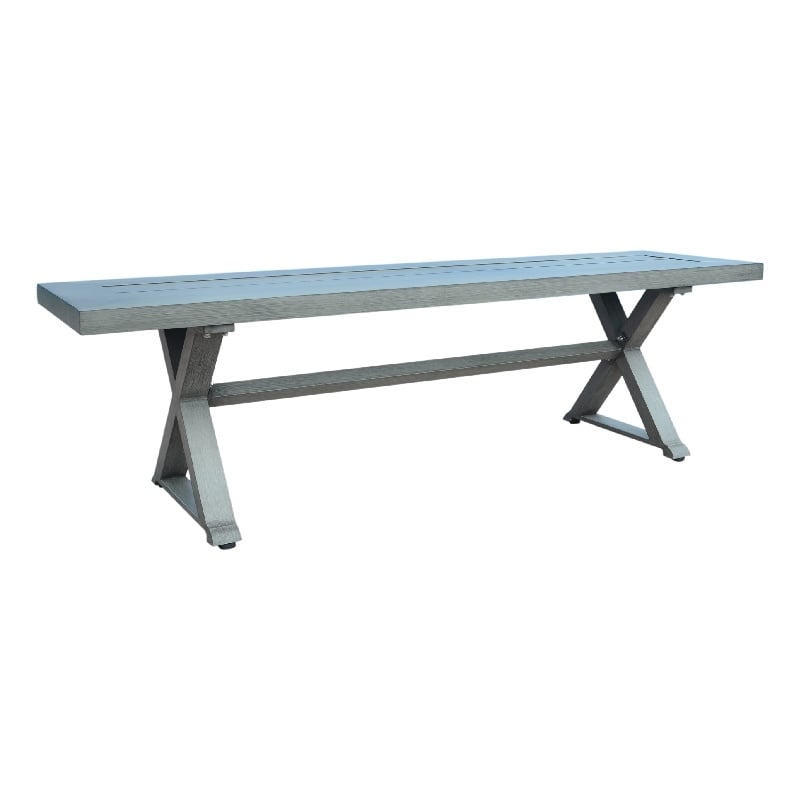Benjara Jica Outdoor Dining Bench- X Shape Legs- Slatted Dark Gray Metal- 59