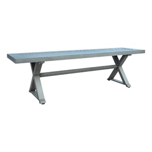 Benjara Jica Outdoor Dining Bench- X Shape Legs- Slatted Dark Gray Metal- 59&quot