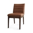 Benjara Lissa Dining Chair-Channel Stitching-Brown Polyester Cushions-Wood Legs
