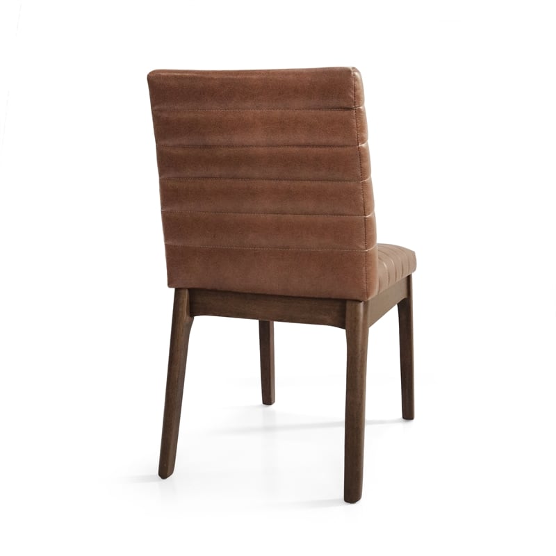 Benjara Lissa Dining Chair-Channel Stitching-Brown Polyester Cushions-Wood Legs