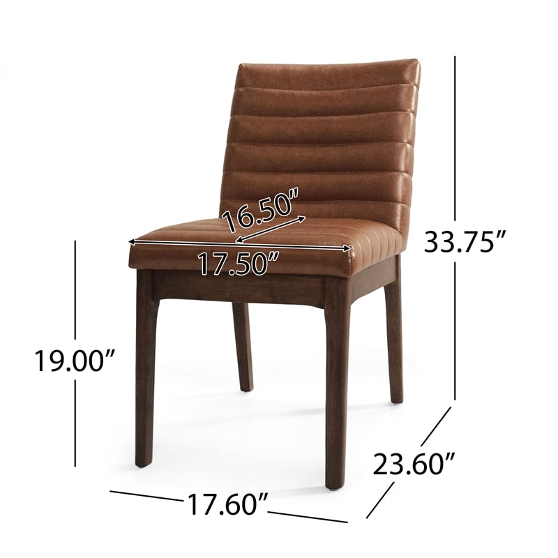 Benjara Lissa Dining Chair-Channel Stitching-Brown Polyester Cushions-Wood Legs