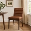 Benjara Lissa Dining Chair-Channel Stitching-Brown Polyester Cushions-Wood Legs