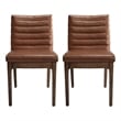 Benjara Lissa Dining Chair-Channel Stitching-Brown Polyester Cushions-Wood Legs