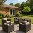 Benjara Elza Outdoor Accent Chair Set of 4- Brown Faux Rattan Wicker- Beige