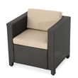 Benjara Elza Outdoor Accent Chair Set of 4- Brown Faux Rattan Wicker- Beige