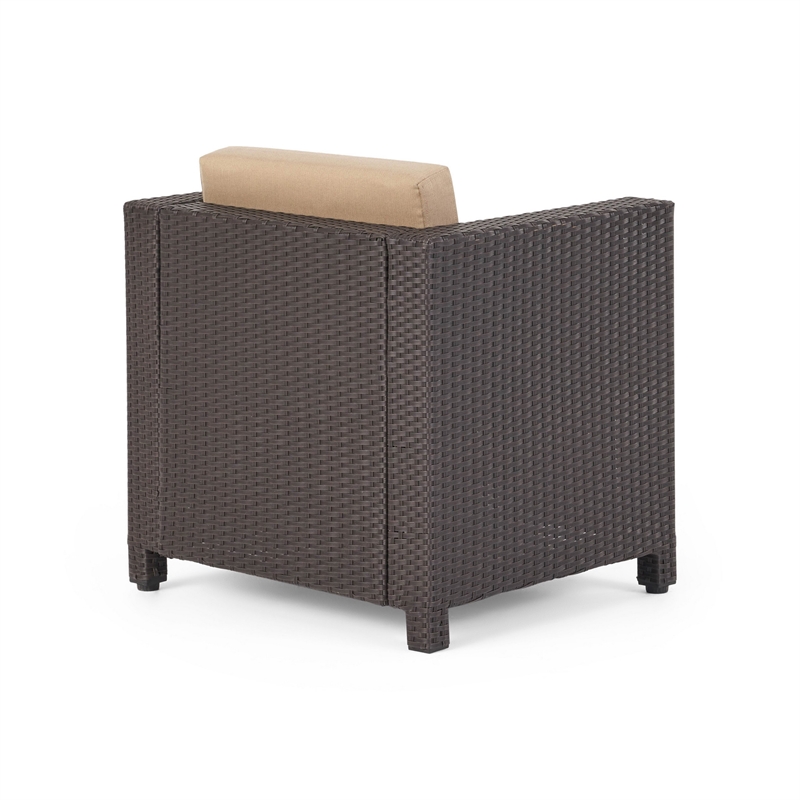 Benjara Elza Outdoor Accent Chair Set of 4- Brown Faux Rattan Wicker- Beige