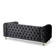 Benjara Nua Sofa- Chesterfield Tufted Black Velvet- 84 Inch- Modern Gold Legs