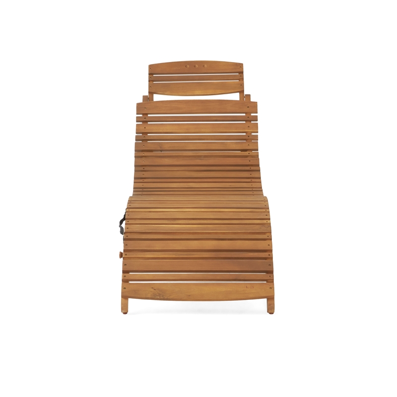 Benjara Hanie Foldable Chaise Lounger-Outdoor-Open Slatted in Brown Acacia Wood
