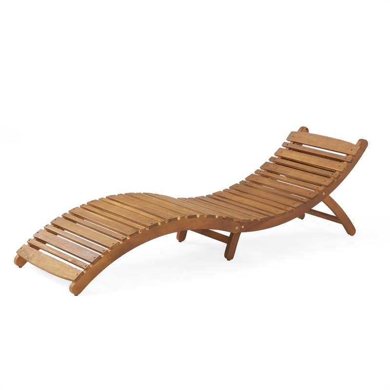 Benjara Hanie Foldable Chaise Lounger-Outdoor-Open Slatted in Brown Acacia Wood