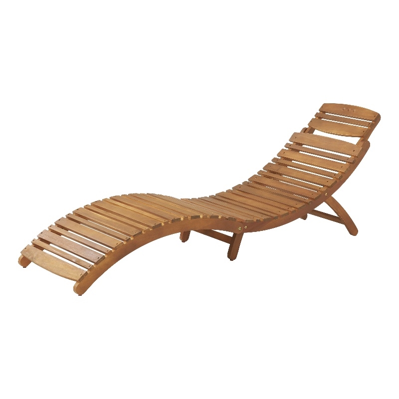 Benjara Hanie Foldable Chaise Lounger-Outdoor-Open Slatted in Brown Acacia Wood