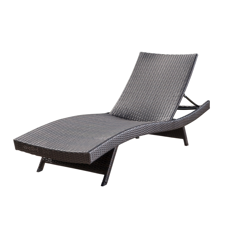 Benjara Mach Chaise Lounger- Dark Brown Rattan Wicker Frame- Outdoor- 79 Inch