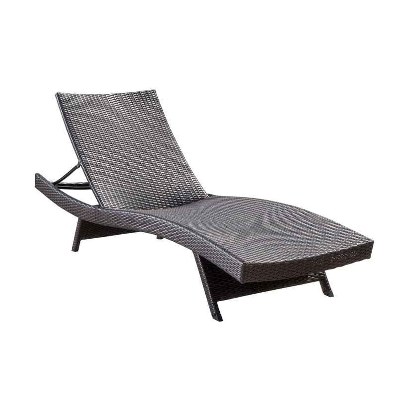 Benjara Mach Chaise Lounger- Dark Brown Rattan Wicker Frame- Outdoor- 79 Inch