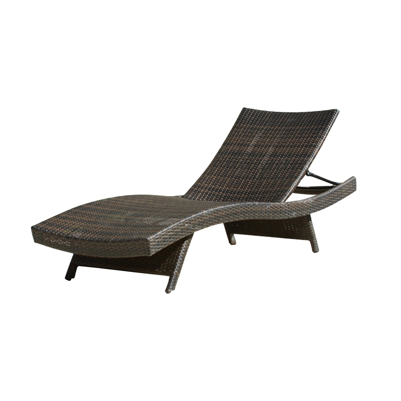 Benjara Mach Chaise Lounger- Dark Brown Rattan Wicker Frame- Outdoor- 79 Inch