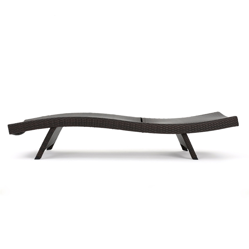 Benjara Mach Chaise Lounger- Dark Brown Rattan Wicker Frame- Outdoor- 79 Inch