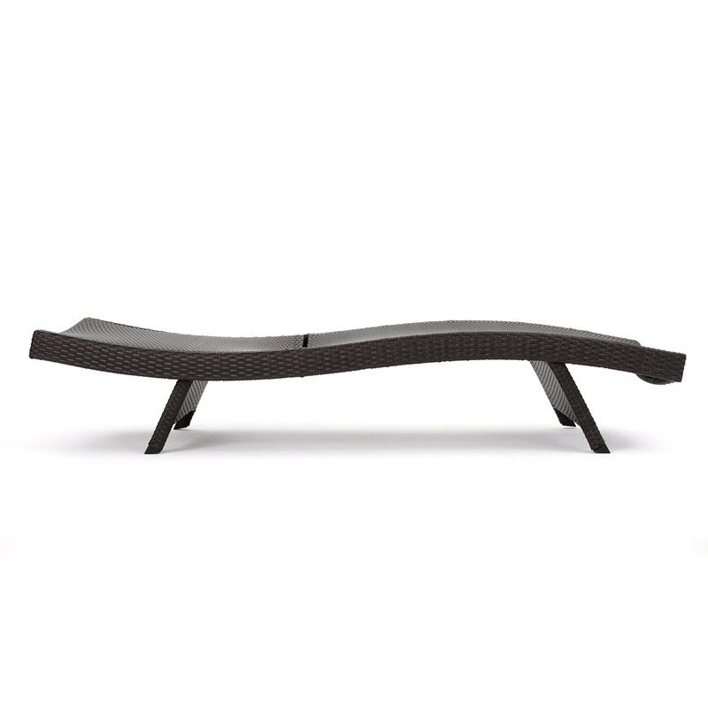 Benjara Mach Chaise Lounger- Dark Brown Rattan Wicker Frame- Outdoor- 79 Inch