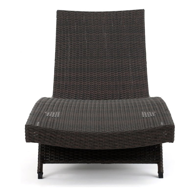 Benjara Mach Chaise Lounger- Dark Brown Rattan Wicker Frame- Outdoor- 79 Inch